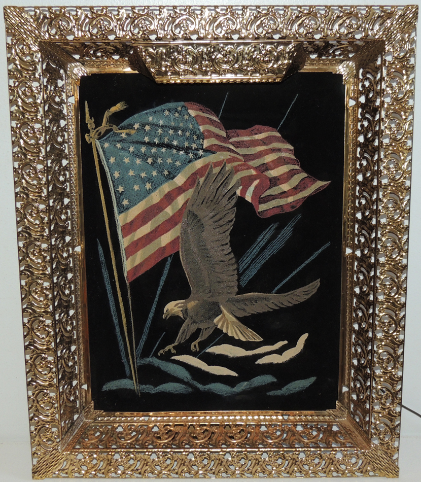 Vintage Velvet PATRIOTIC AMERICAN EAGLE & FLAG Light Up Illuminated ...